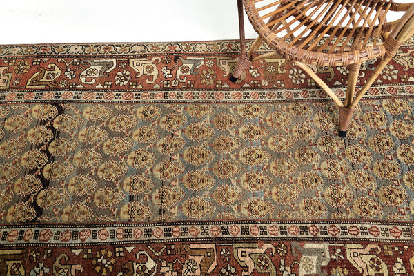 Vintage Persian Bidjar Boteh Runner - narrow runner - detailed border and fringe