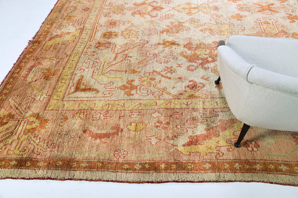 Antique Turkish Oushak - hand-knotted in Turkey - full length showing color variation [#14]
