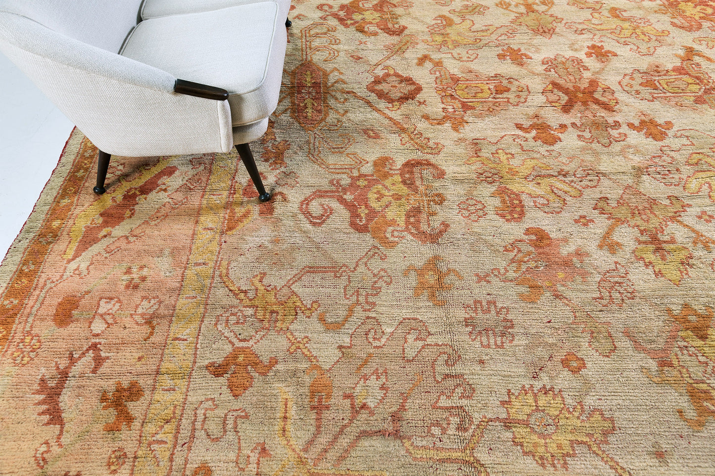 Antique Turkish Oushak - hand-knotted in Turkey - styled in room setting [#14]