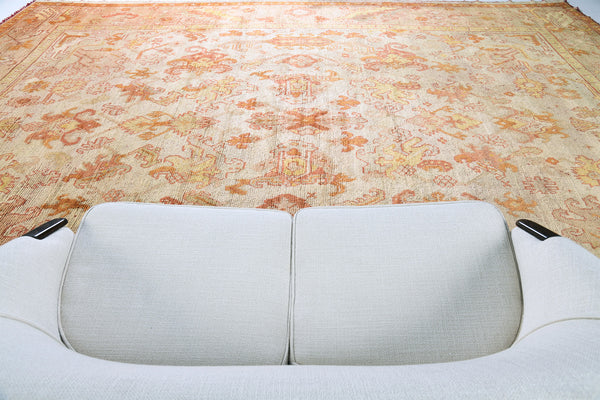 Antique Turkish Oushak - hand-knotted in Turkey - detailed border and fringe [#14]
