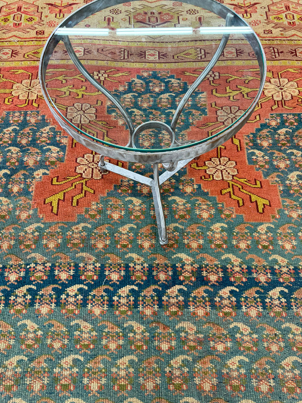 Antique Turkish Oushak - hand-knotted in Turkey - overhead flat lay view [#22]