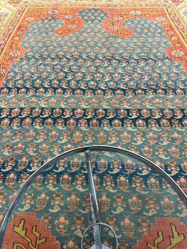 Antique Turkish Oushak - hand-knotted in Turkey - detailed border and fringe [#22]