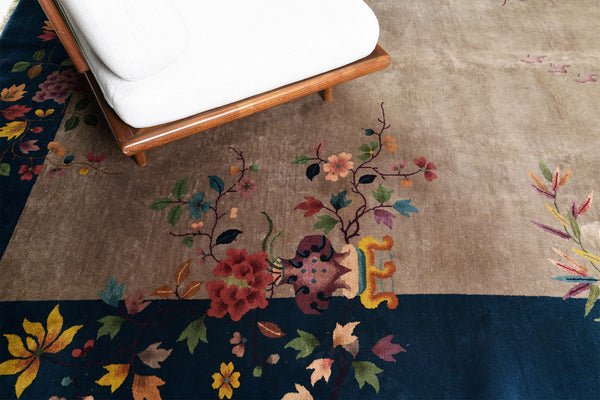Antique Chinese Nichols Art Deco Rug - hand-knotted in China - close-up of weave texture and pile [#2]