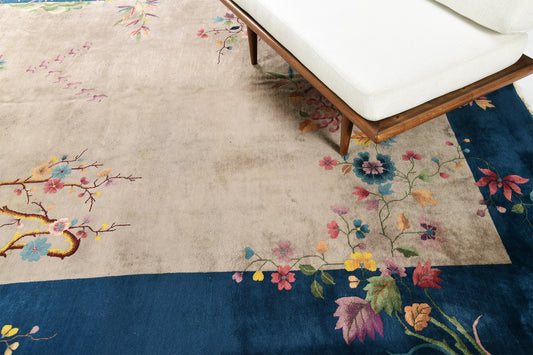 Antique Chinese Nichols Art Deco Rug - hand-knotted in China - overhead flat lay view [#2]