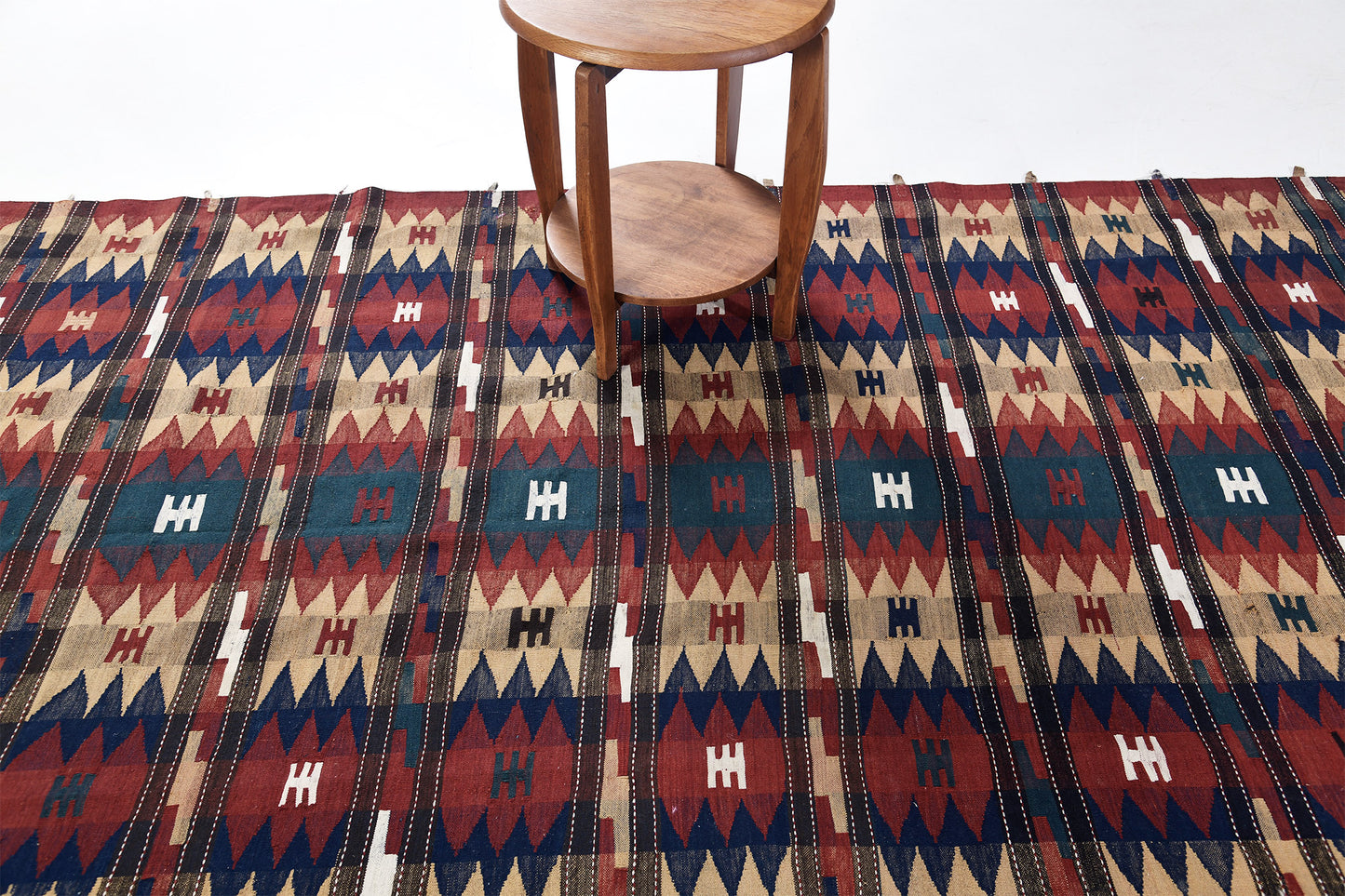 Antique Persian Turkoman Kilim - flat-weave kilim - styled in room setting