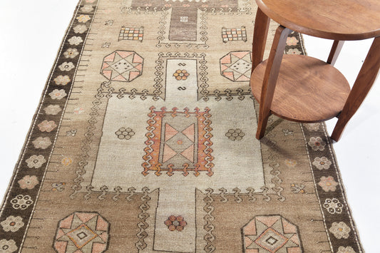 Vintage Turkish Kars Runner - narrow runner, hand-knotted in Turkey - overhead flat lay view [#8]