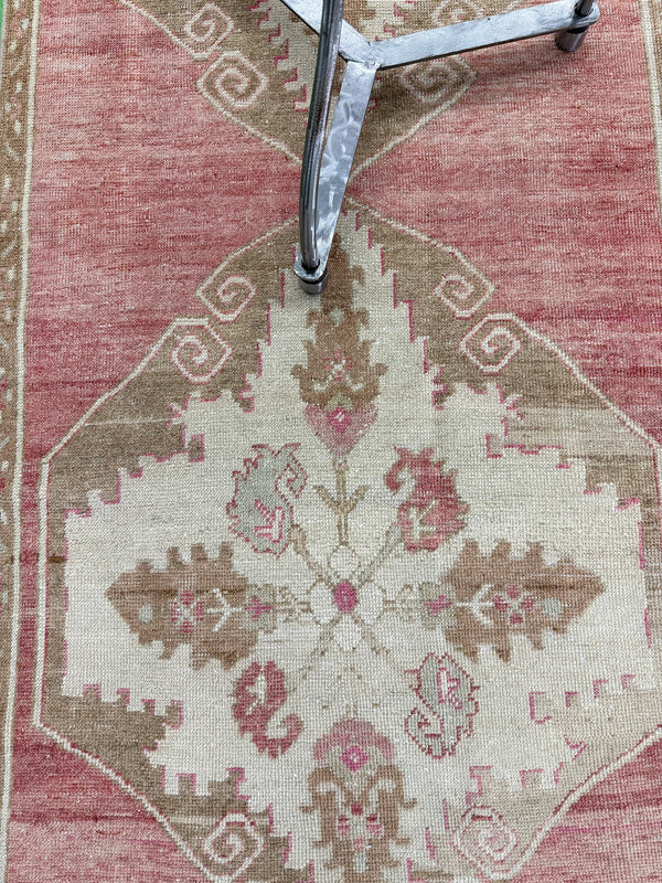 Vintage Turkish Konya Runner - narrow runner, hand-knotted in Turkey - overhead flat lay view [#2]