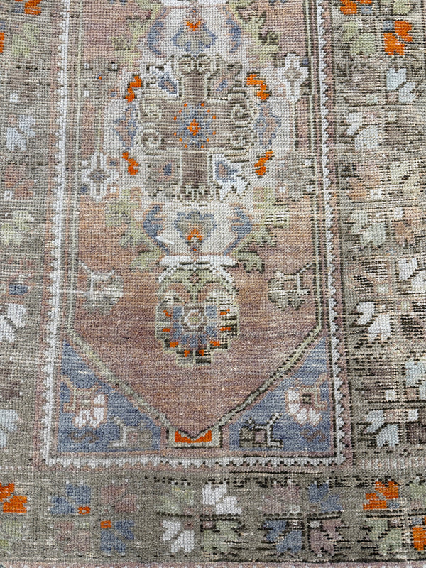 Antique Turkish Oushak Runner - hand-knotted in Turkey - detailed border and fringe [#3]