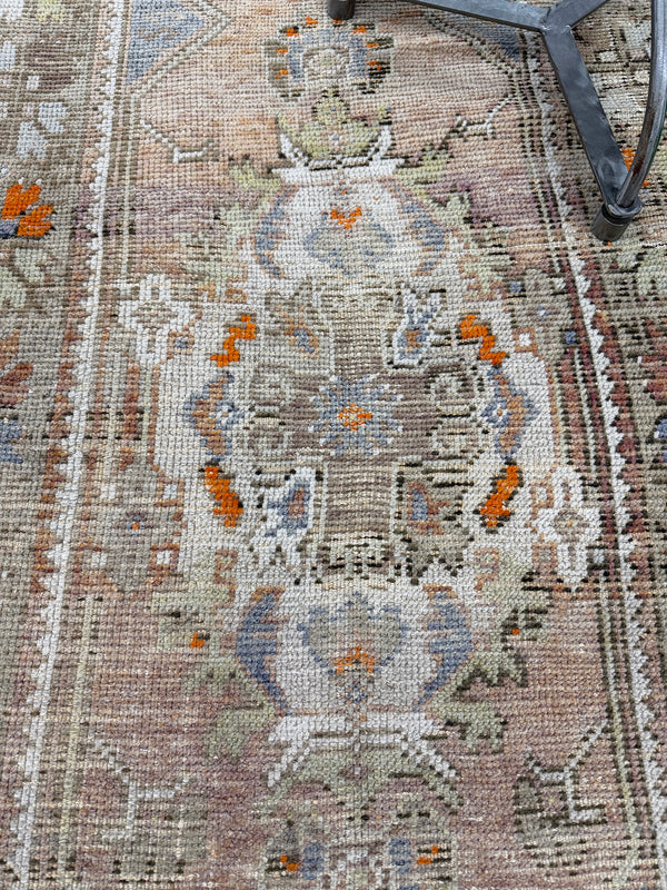 Antique Turkish Oushak Runner - hand-knotted in Turkey - overhead flat lay view [#3]