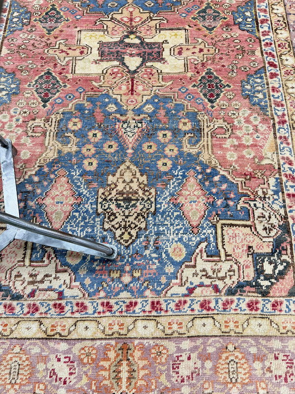 Vintage Turkish Oushak - hand-knotted in Turkey - overhead flat lay view [#3]