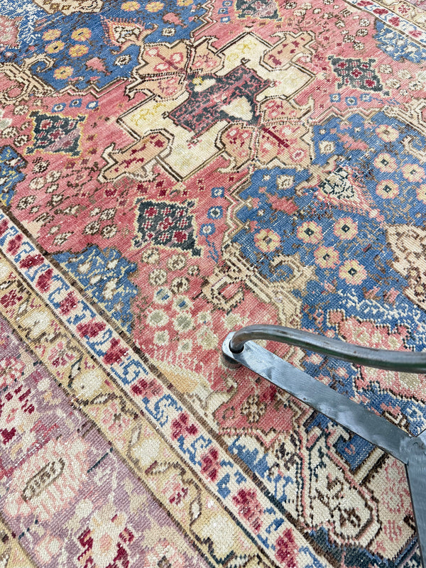 Vintage Turkish Oushak - hand-knotted in Turkey - detailed border and fringe [#3]
