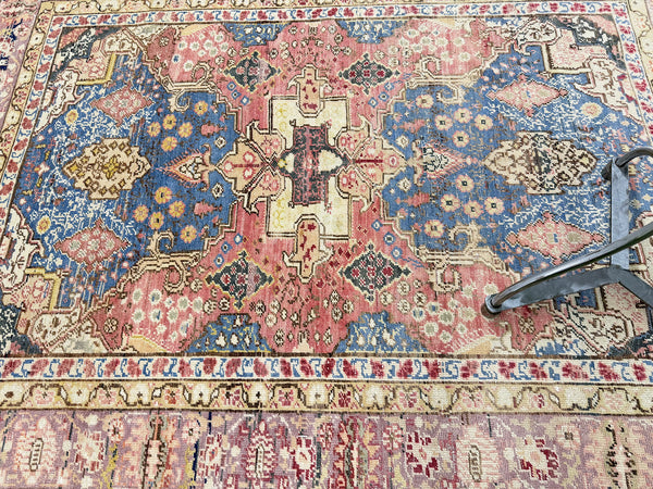 Vintage Turkish Oushak - hand-knotted in Turkey - close-up of weave texture and pile [#3]