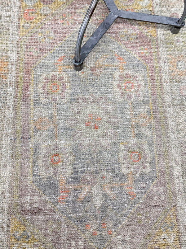 Antique Turkish Oushak Runner - hand-knotted in Turkey - overhead flat lay view [#5]