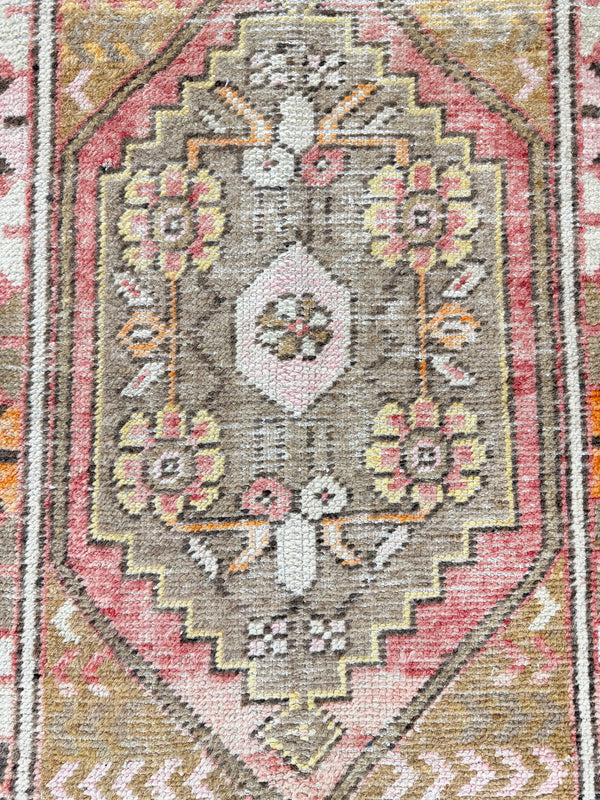 Antique Turkish Oushak Fertek - hand-knotted in Turkey - overhead flat lay view [#1]