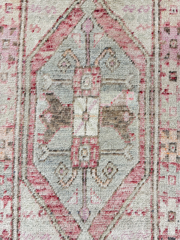 Antique Turkish Oushak Fertek - hand-knotted in Turkey - overhead flat lay view [#2]