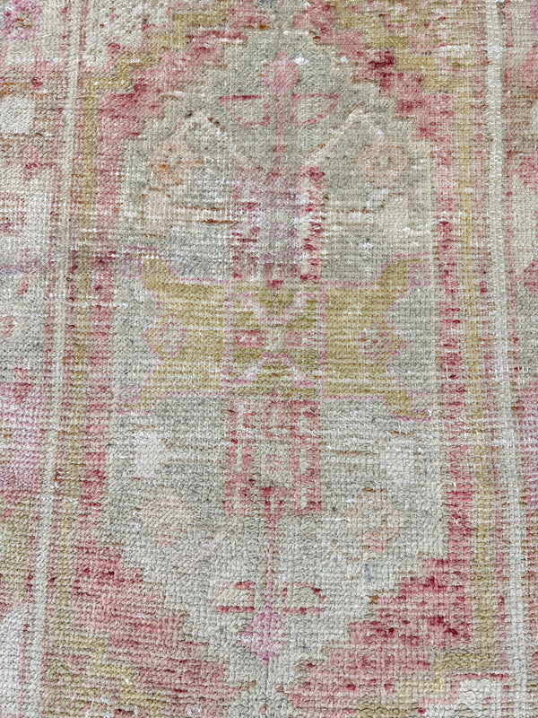 Antique Turkish Oushak - hand-knotted in Turkey - overhead flat lay view [#19]