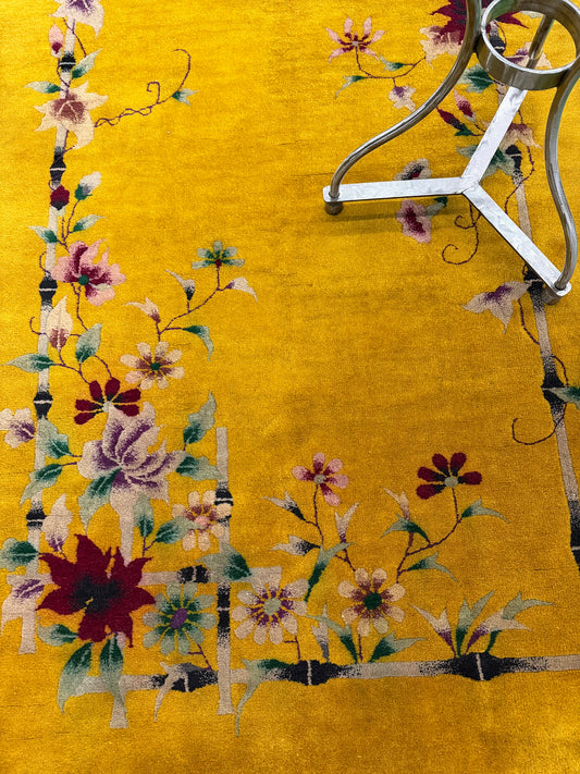 Antique Chinese Art Deco - hand-knotted in China - overhead flat lay view [#1]