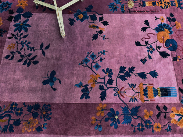 Antique Chinese Art Deco - hand-knotted in China - close-up of weave texture and pile [#2]