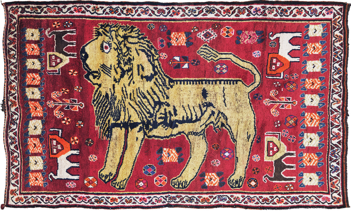 Antique Persian Ghashghaei "Lion Rug" - one-of-a-kind handmade area rug