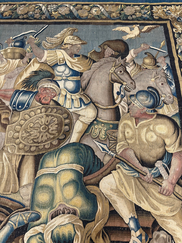 Antique Flemish Tapestry - hand-woven tapestry, Flemish hand-woven - close-up of weave texture and pile [#1]
