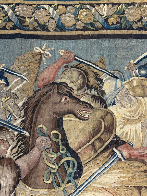 Antique Flemish Tapestry - hand-woven tapestry, Flemish hand-woven - detailed border and fringe [#1]