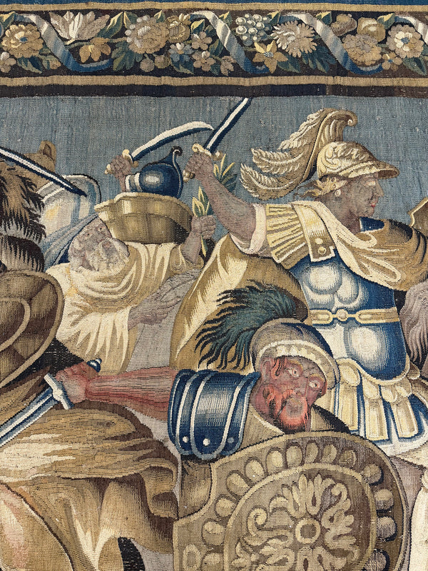 Antique Flemish Tapestry - hand-woven tapestry, Flemish hand-woven - overhead flat lay view [#1]