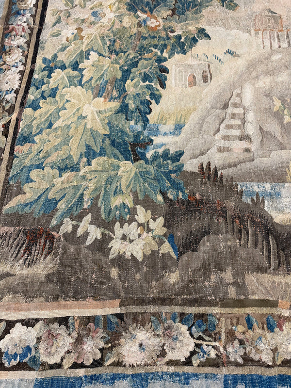 17th Century Antique Flemish Tapestry - hand-woven tapestry, Flemish hand-woven - close-up of weave texture and pile [#1]