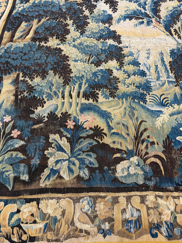 17th Century Antique Flemish Tapestry - hand-woven tapestry, Flemish hand-woven - close-up of weave texture and pile [#2]
