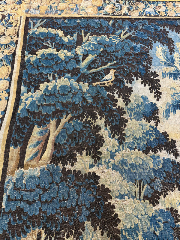 17th Century Antique Flemish Tapestry - hand-woven tapestry, Flemish hand-woven - detailed border and fringe [#2]