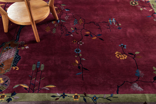 Antique Chinese Art Deco - hand-knotted in China - styled in room setting [#4]