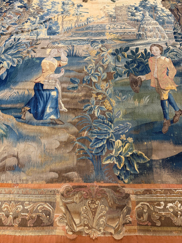 Antique Flemish Tapestry - hand-woven tapestry, Flemish hand-woven - overhead flat lay view [#2]
