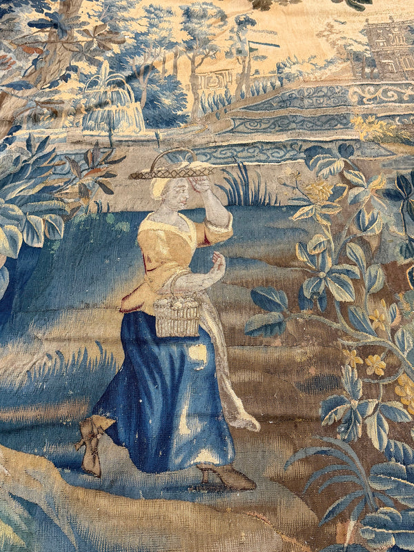 Antique Flemish Tapestry - hand-woven tapestry, Flemish hand-woven - close-up of weave texture and pile [#2]