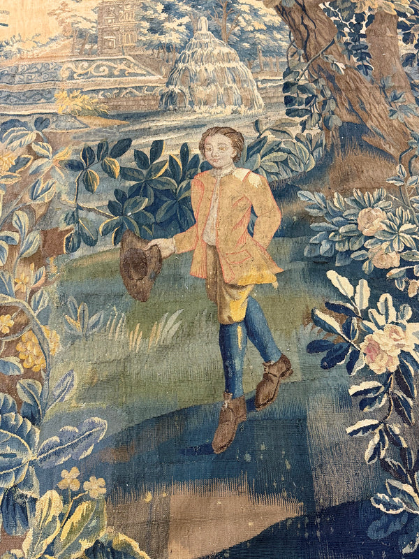 Antique Flemish Tapestry - hand-woven tapestry, Flemish hand-woven - detailed border and fringe [#2]