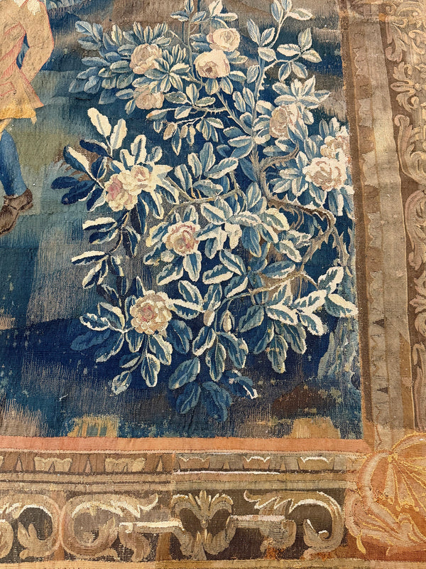 Antique Flemish Tapestry - hand-woven tapestry, Flemish hand-woven - styled in room setting [#2]