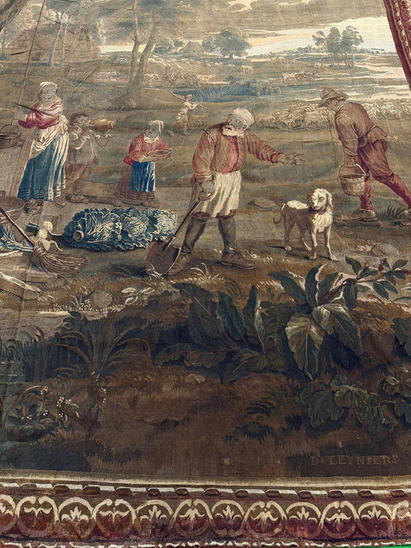 Antique French Tapestry - hand-woven tapestry, French hand-woven - close-up of weave texture and pile [#5]