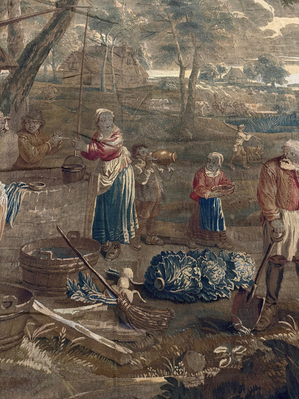 Antique French Tapestry - hand-woven tapestry, French hand-woven - overhead flat lay view [#5]