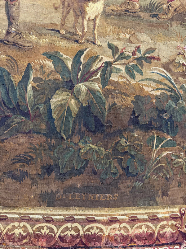 Antique French Tapestry - hand-woven tapestry, French hand-woven - detailed border and fringe [#5]
