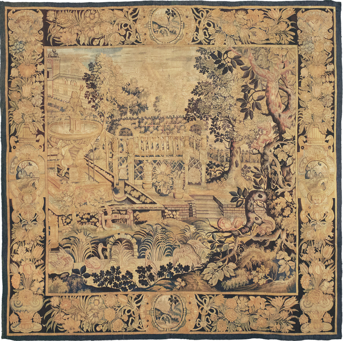 Antique French Tapestry - hand-woven tapestry, French hand-woven - one-of-a-kind handmade area rug [#4]