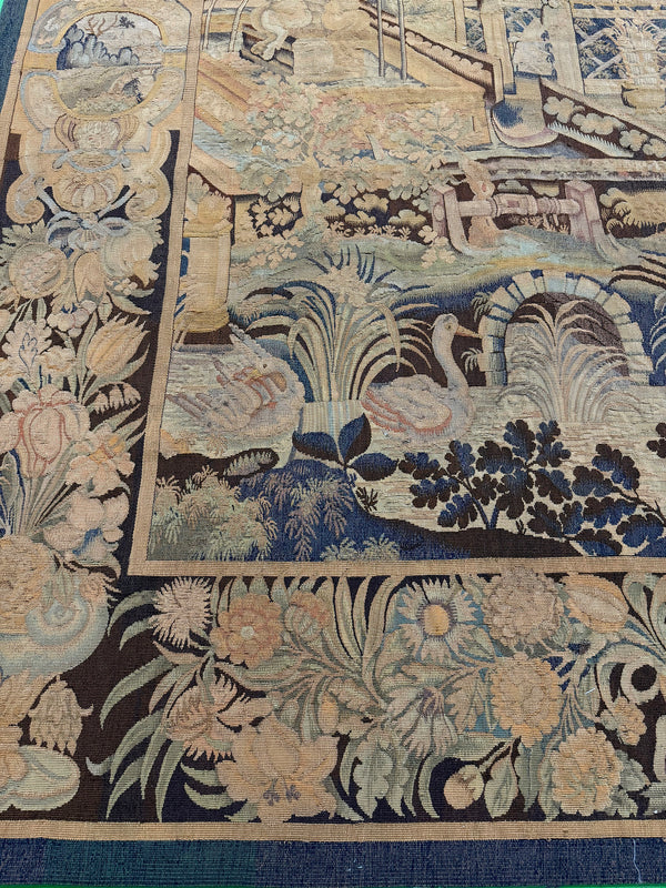 Antique French Tapestry - hand-woven tapestry, French hand-woven - close-up of weave texture and pile [#4]