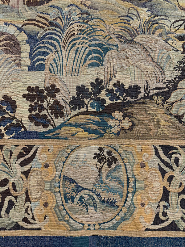 Antique French Tapestry - hand-woven tapestry, French hand-woven - detailed border and fringe [#4]