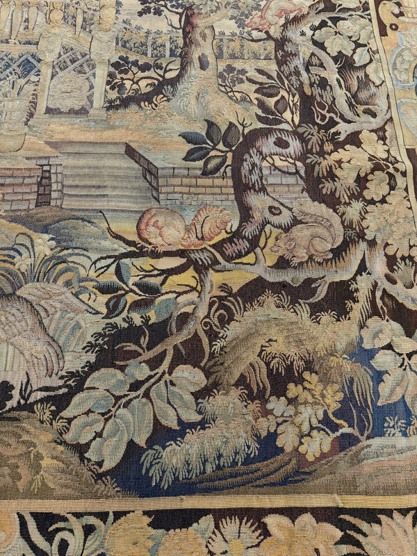 Antique French Tapestry - hand-woven tapestry, French hand-woven - overhead flat lay view [#4]