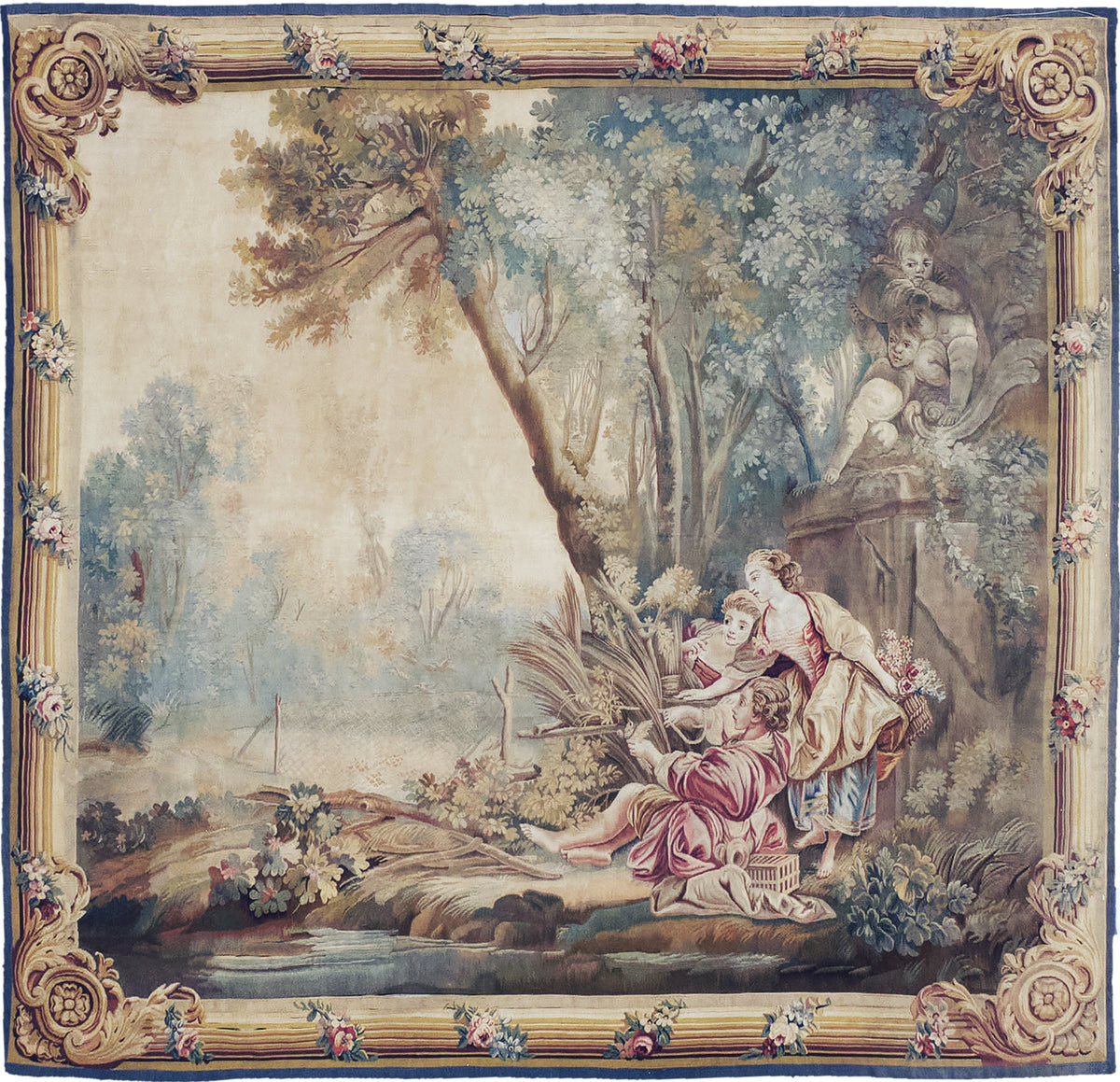 Antique French Tapestry - hand-woven tapestry, French hand-woven - one-of-a-kind handmade area rug [#6]