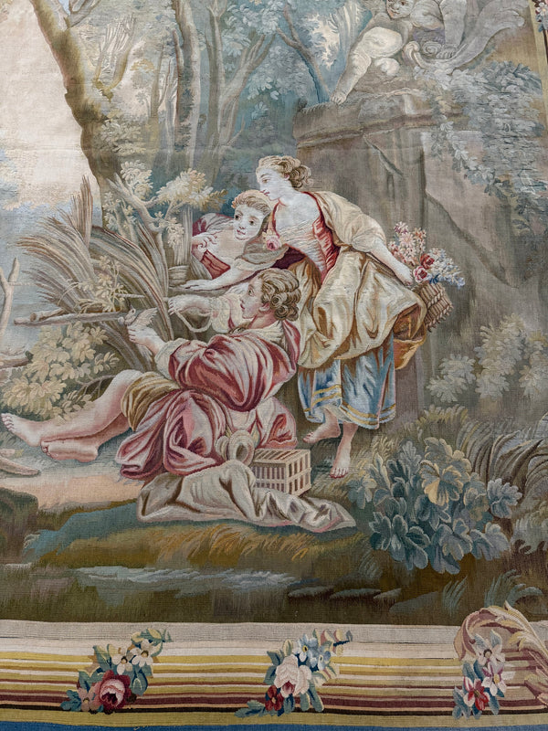 Antique French Tapestry - hand-woven tapestry, French hand-woven - overhead flat lay view [#6]