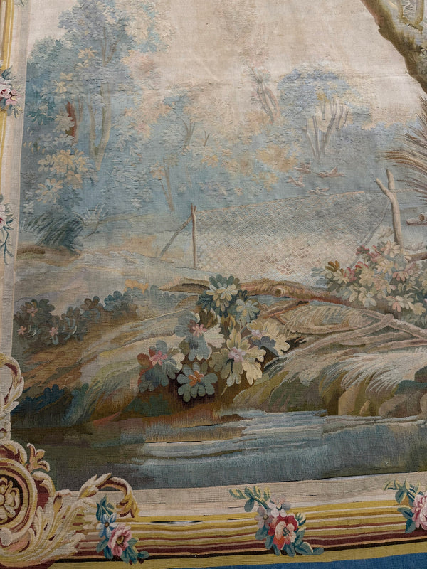 Antique French Tapestry - hand-woven tapestry, French hand-woven - close-up of weave texture and pile [#6]