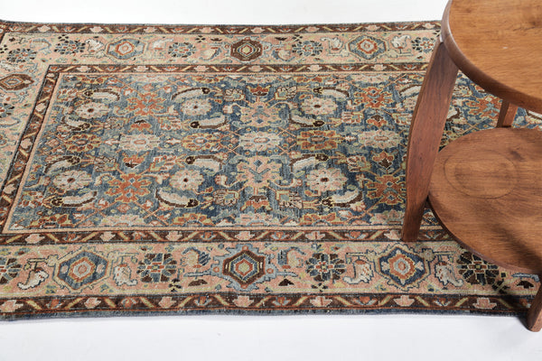 Antique Persian Bidjar Herati Runner - narrow runner - styled in room setting