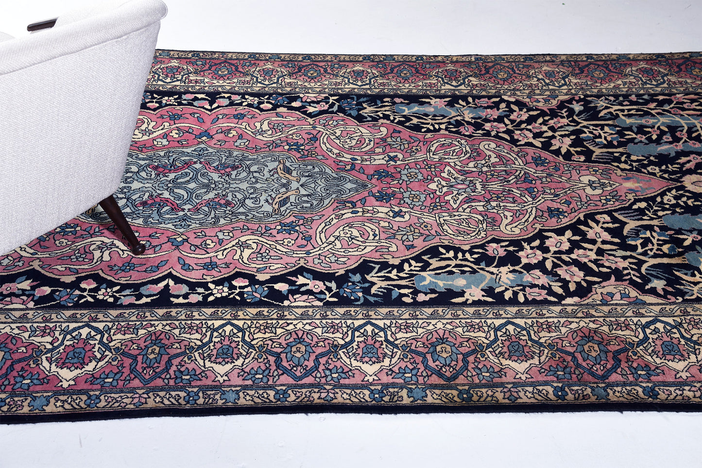 Antique Indian Lahore Gallery Size Runner - close-up of weave texture and pile