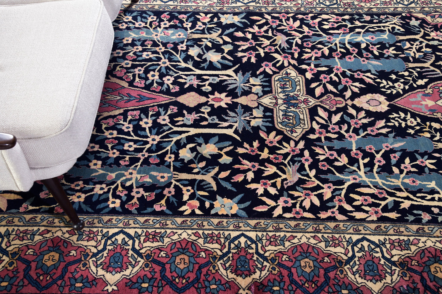 Antique Indian Lahore Gallery Size Runner - detailed border and fringe