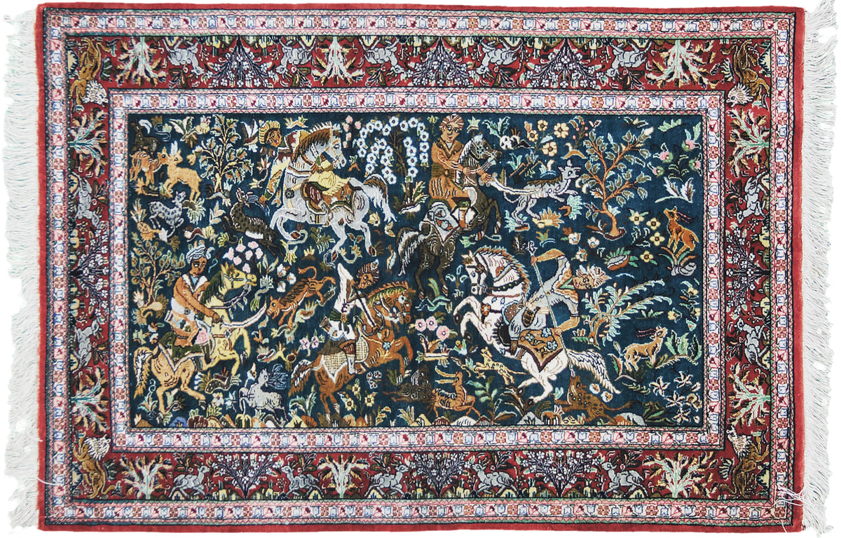 Vintage Ex-Fine Persian Silk Qum - pure silk - one-of-a-kind handmade area rug [#1]
