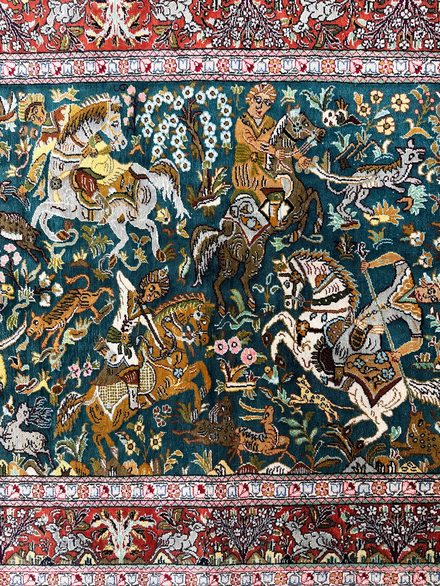 Vintage Ex-Fine Persian Silk Qum - pure silk - overhead flat lay view [#1]
