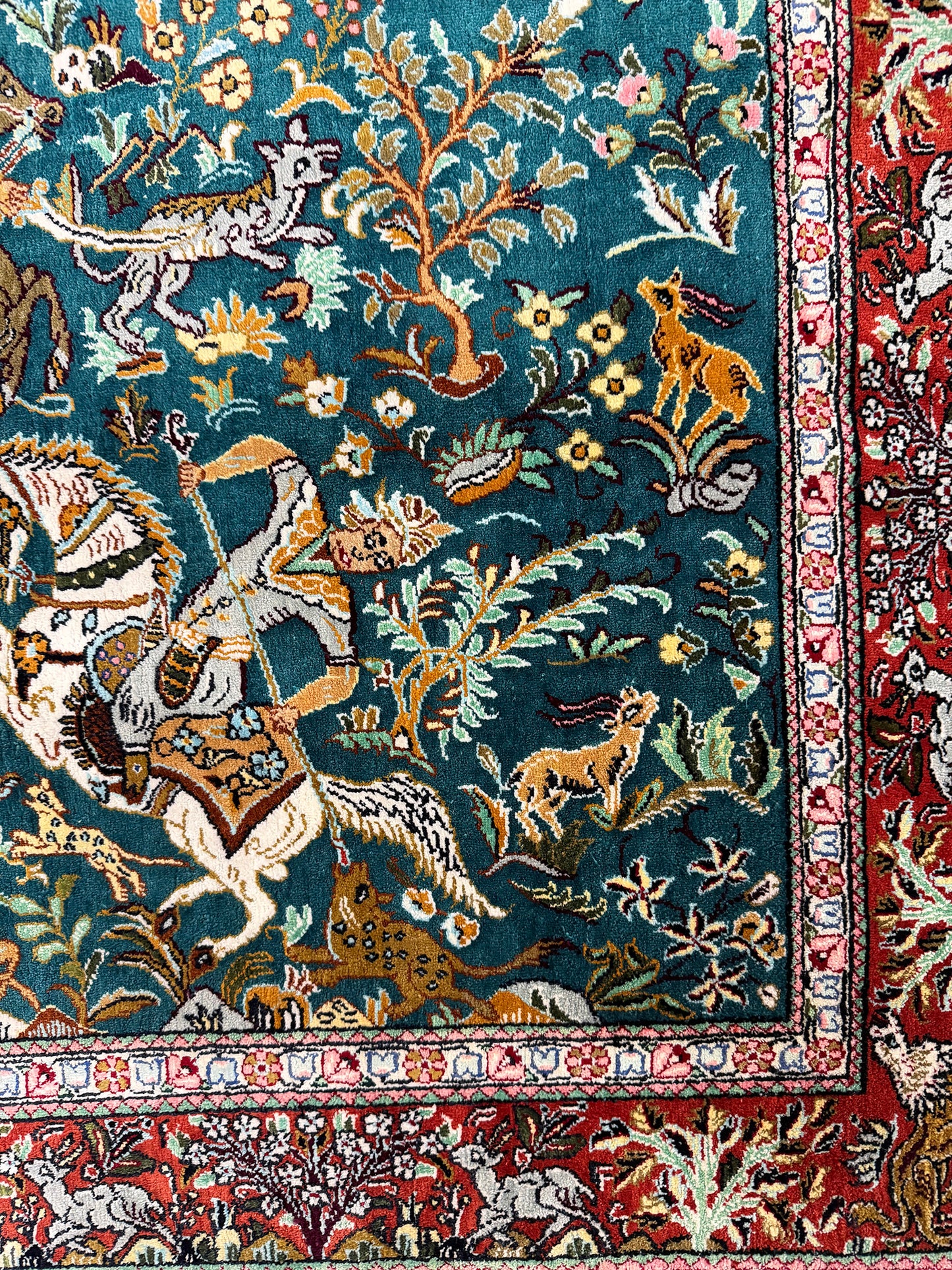 Vintage Ex-Fine Persian Silk Qum - pure silk - detailed border and fringe [#1]